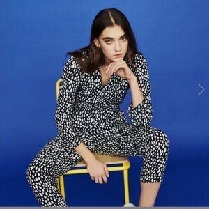 MAJE 36 US S Posima Graphic Spot-Print Jumpsuit in Black White